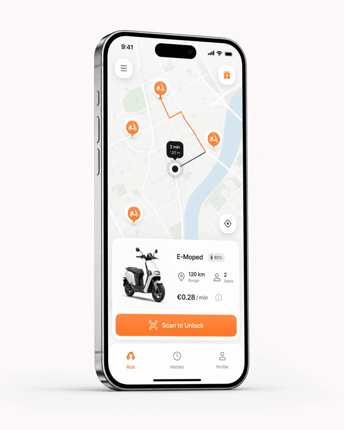 Приложение E-bike на экране телефона