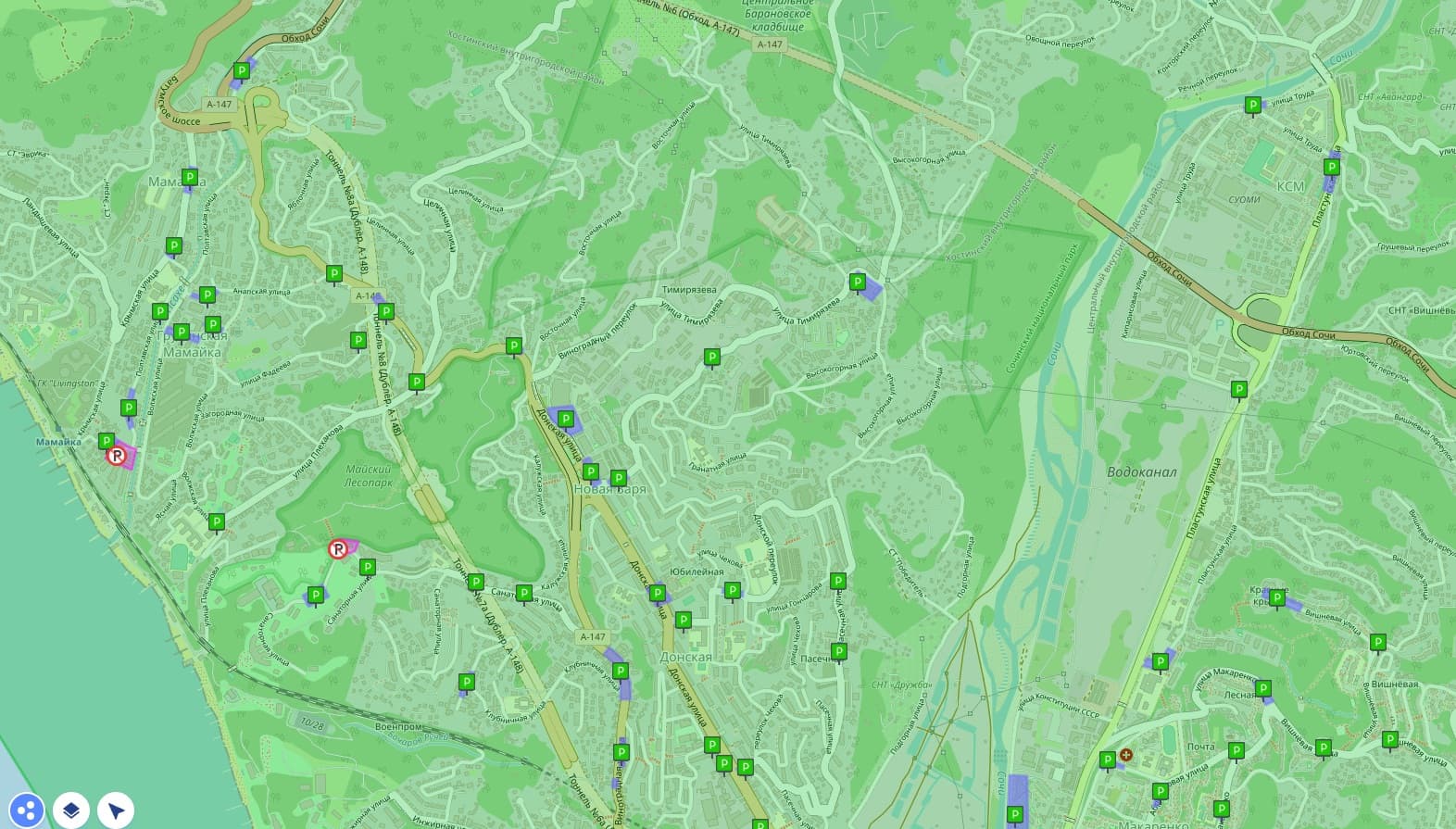 Карта зоны аренды для города Сочи